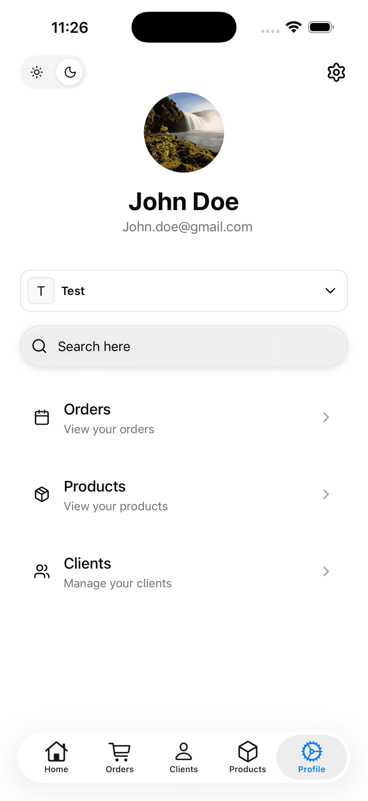 Screenshot profile page on mobile app